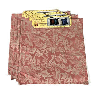 Pink Pillow Cushion Covers Zip Floral 16” Square Pink Cream Brocade Set of Four